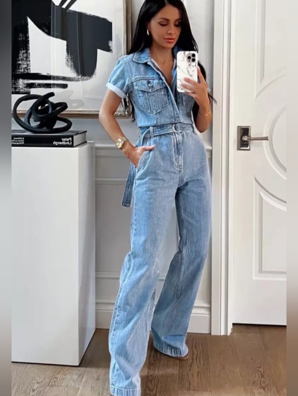 Abercrombie & Fitch '90S Relaxed Denim Utility Jumpsuit Belted Wide Leg L - Picture 16 of 16